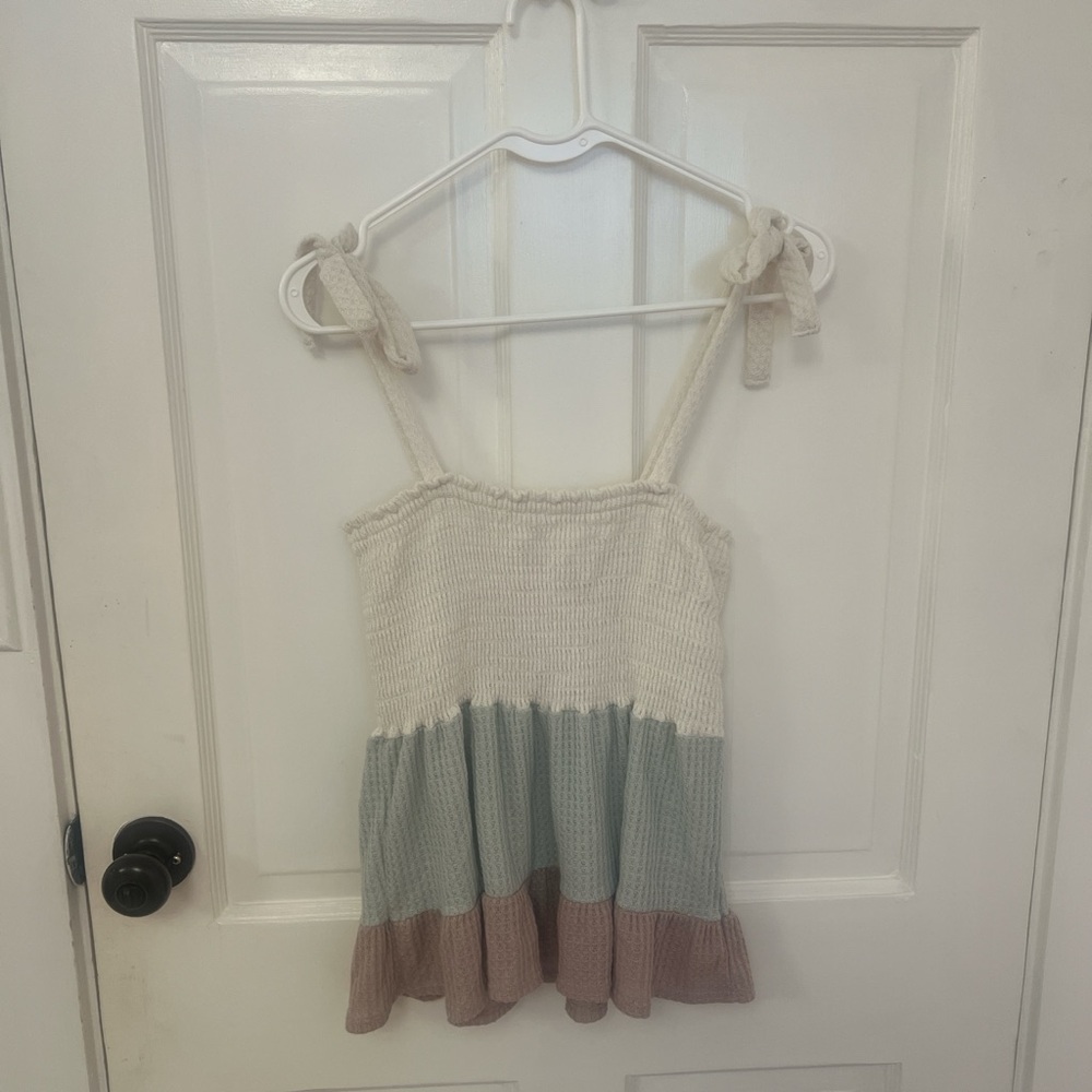 Altar'd State Cream, Blue, and Tan Knit Tank